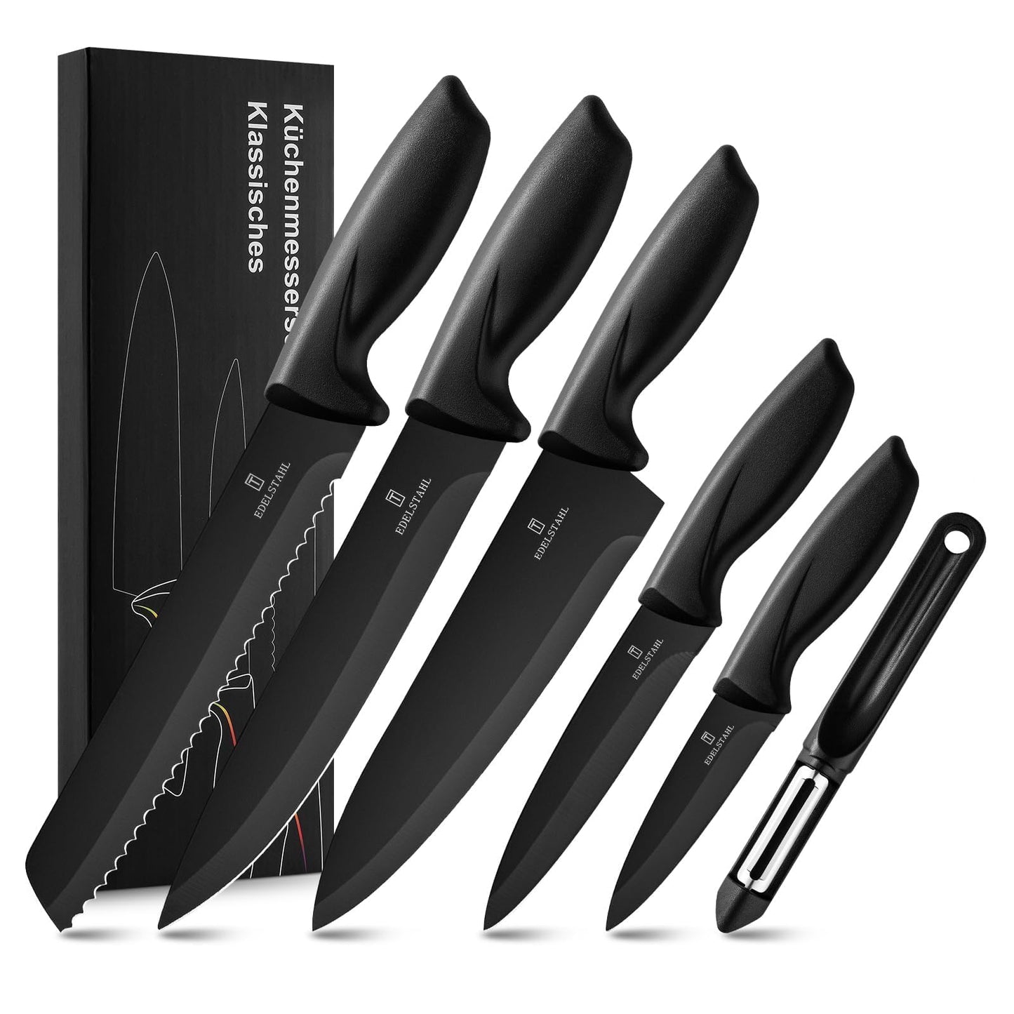 targzier Kitchen Knife Set, 6-Piece Sharp Stainless Steel Kitchen Knives?Chef Knives Set?Knife Set with Non-Stick Coated Blades and Comfortable Grip