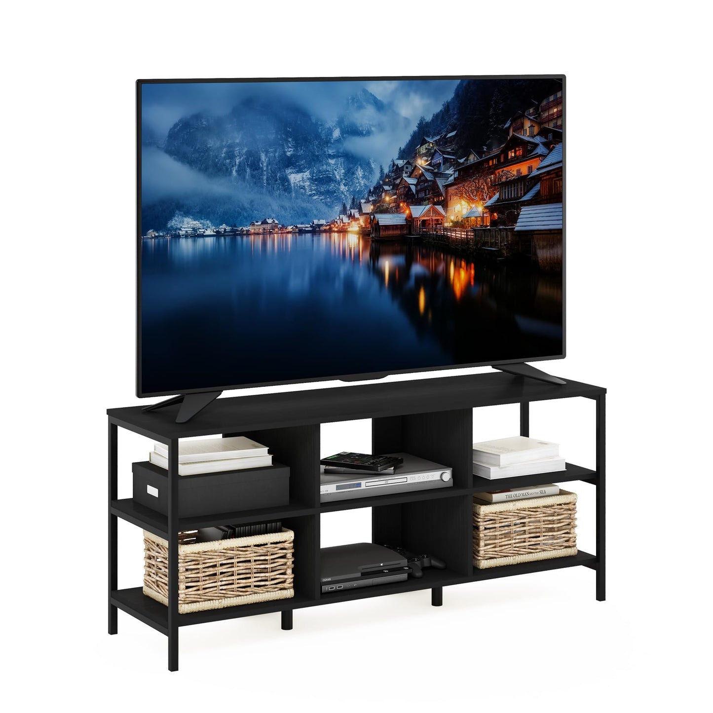 Furinno Camnus Modern Living TV Stand for TVs up to 60 Inch, Americano/Black