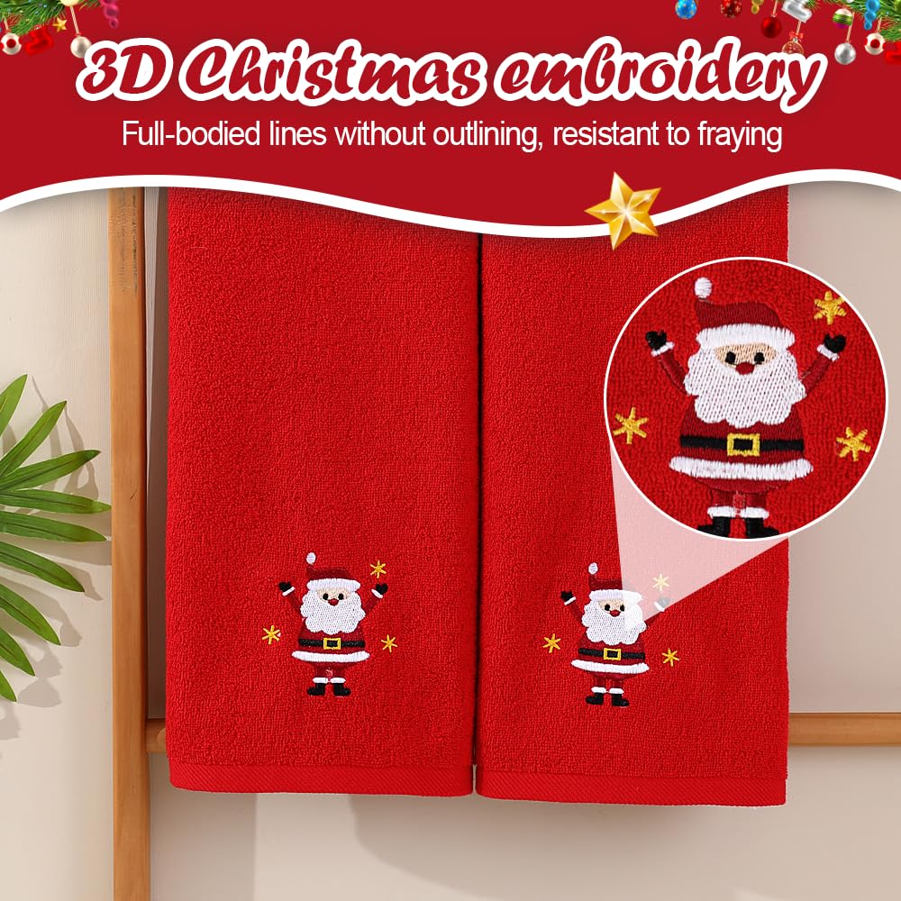 MiOYOOW 2PCS Christmas Hand Towels, 15.8"x25.6" Soft Cotton Xsmas Pattern Embroidered Kitchen Dish Towels with Highly-Absorbent for Winter Bathroom