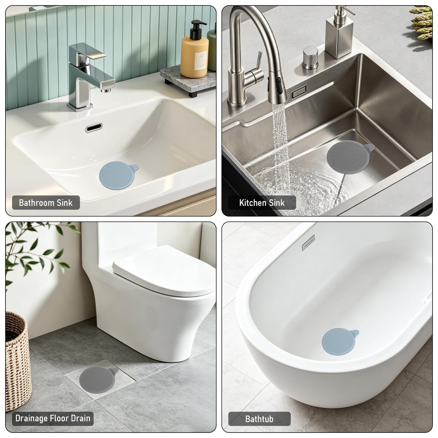 Silicone Bath Plug with Suction Cup, 6 Inch / 15cm Extra Large Universal Leakproof Drain Stopper, Flexible & 100% Watertight Seal for Bathtub, Shower