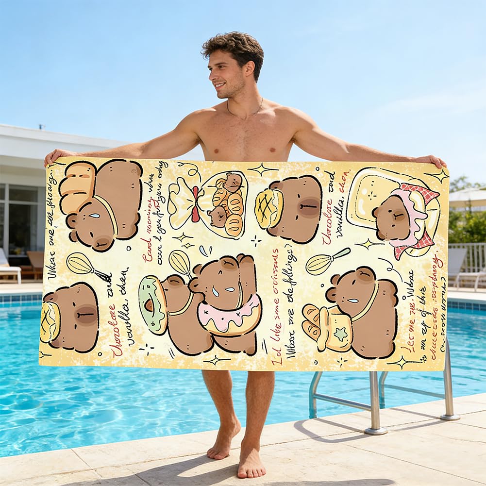 Spiritzohic Capybara Beach Towels, Capybara Bath Towels Swimming Towel Quick Dry Microfibre Towel Sandproof Beachs BathTowels for Travel, Holiday