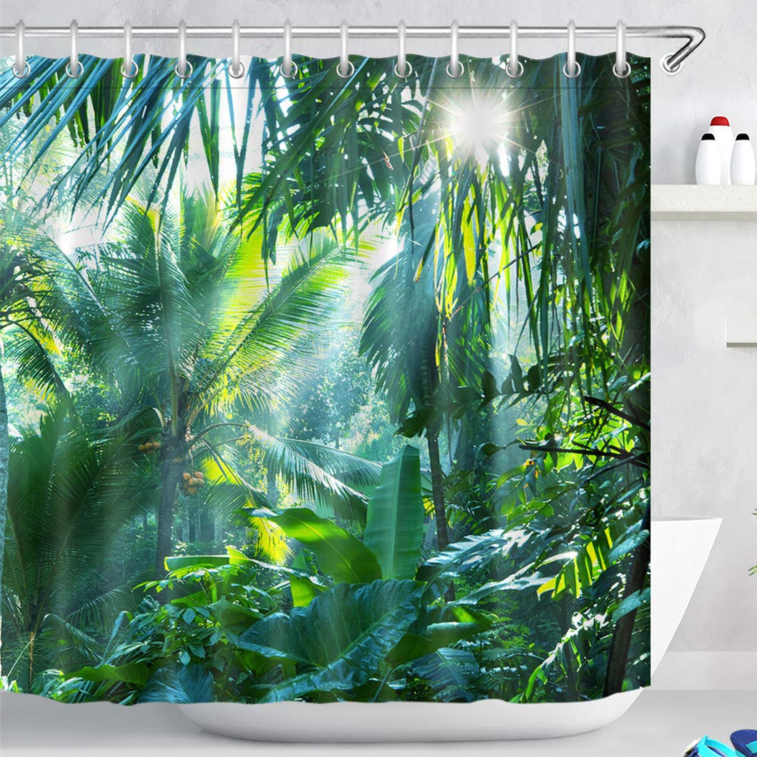 LB 94x78 inch Extra Wide Shower Curtain Banana Leaf Tropical Palm Tree in Green Forest Waterproof Anti-mold Polyester Fabric Bathroom Curtains with