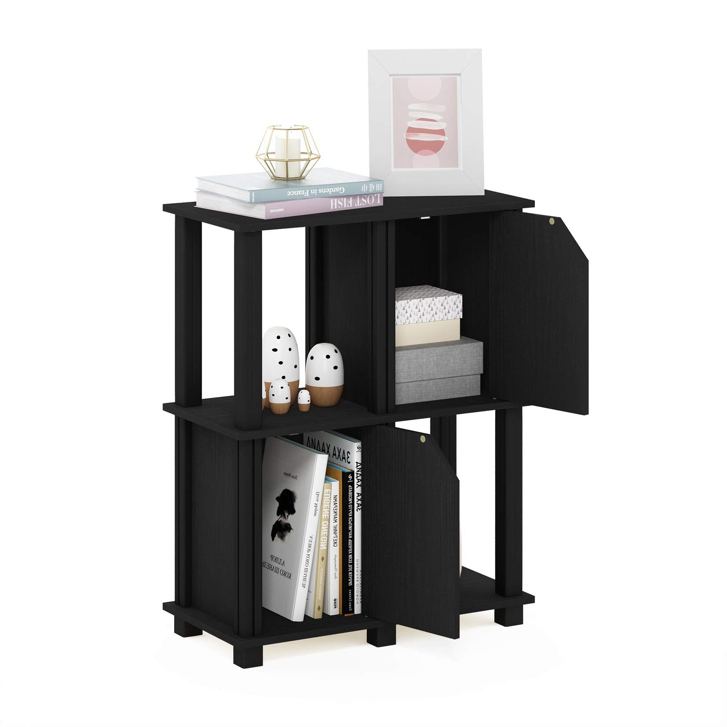 Furinno Brahms 3-Tier Storage Shelf with 2 Doors, Black Oak/Black
