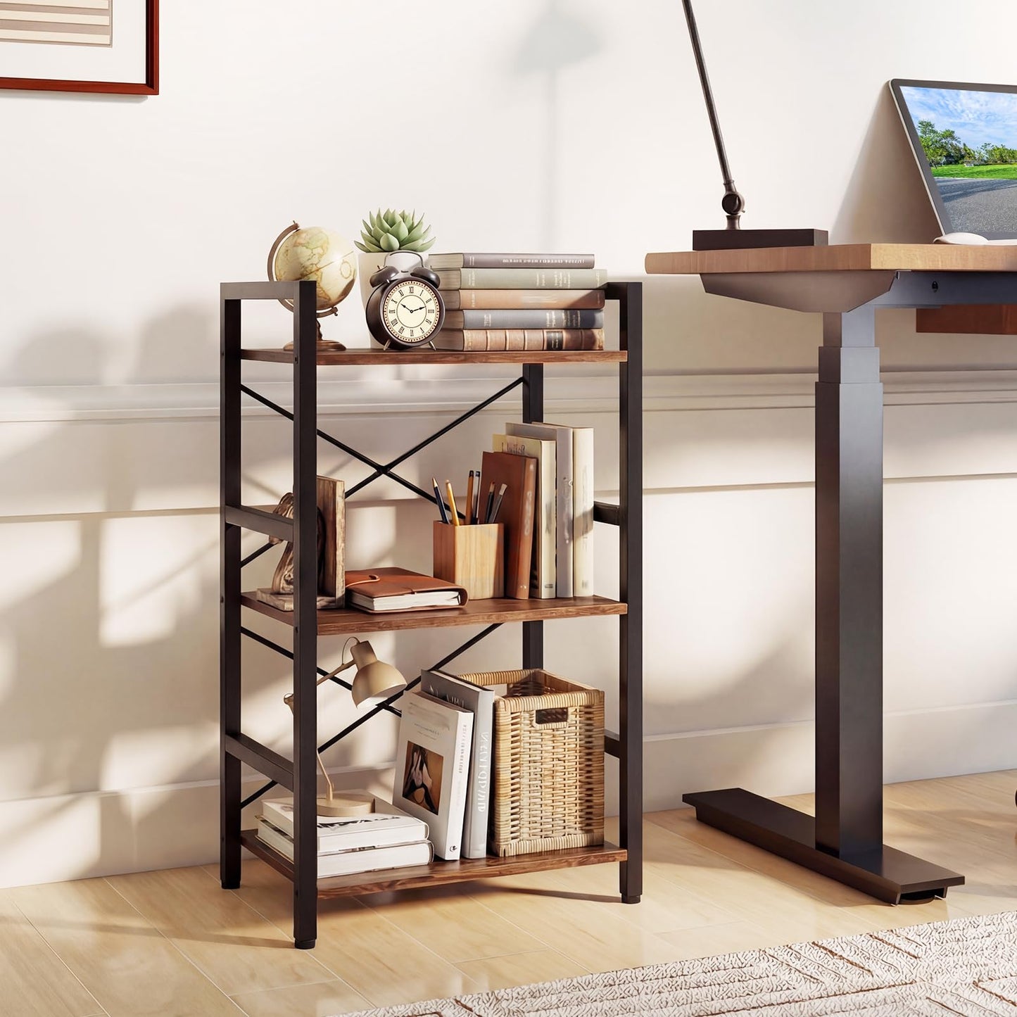 CASART 3/5-Tier Bookcase (Rustic Brown, 42 x 28 x 71cm)