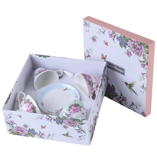 Tea Cup and Saucer Set 4 Coffee Cups Gifts for Women Expresso Coffee Cup Afternoon Tea Set New Bone China Vintage Flora Rose Gift for Her for Home