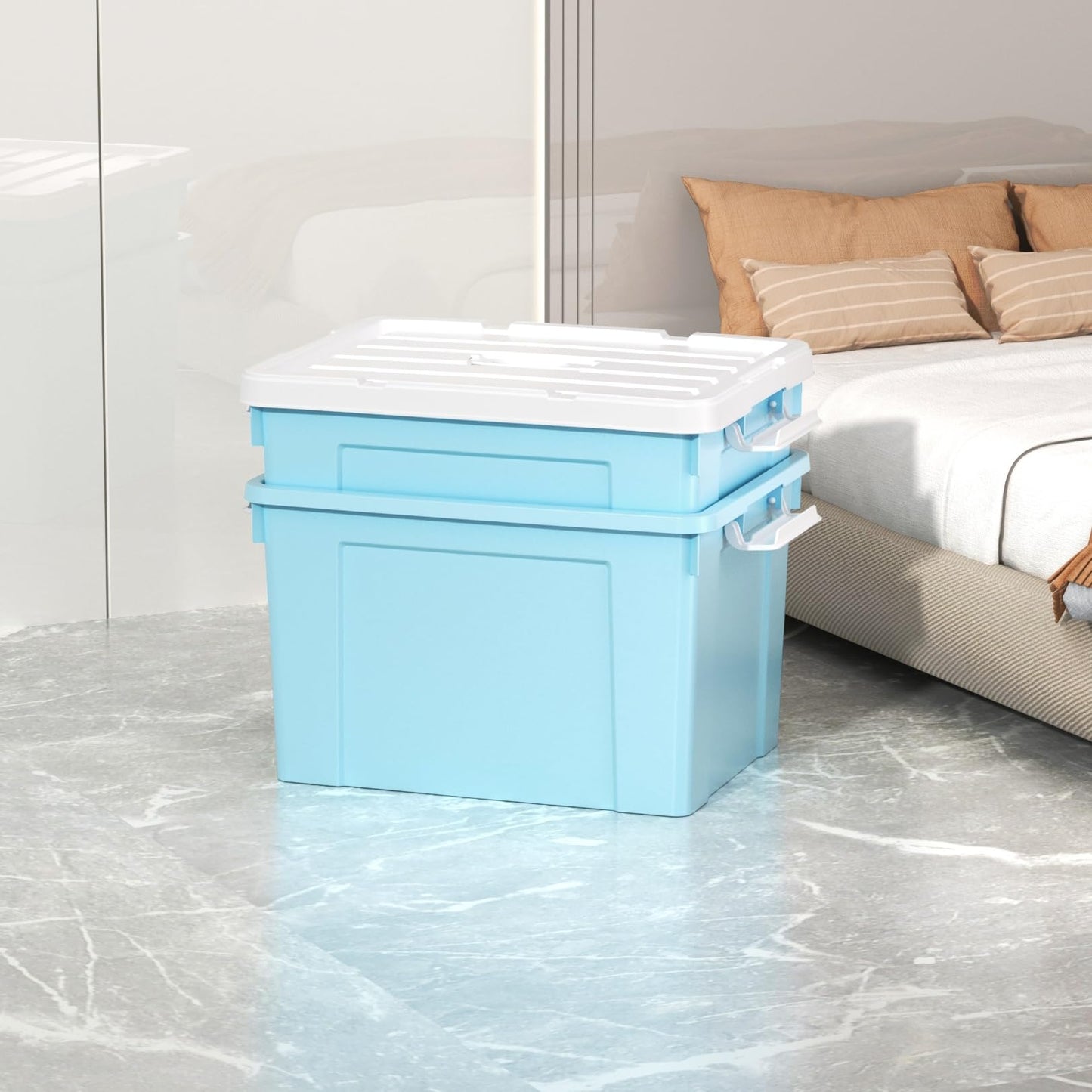 Cetomo 45L*4 Storage Boxes, Carry Plastic Storage Box with Lids, Organizing Container with Handle and Secure Latching Buckles, Stackable, Nestable