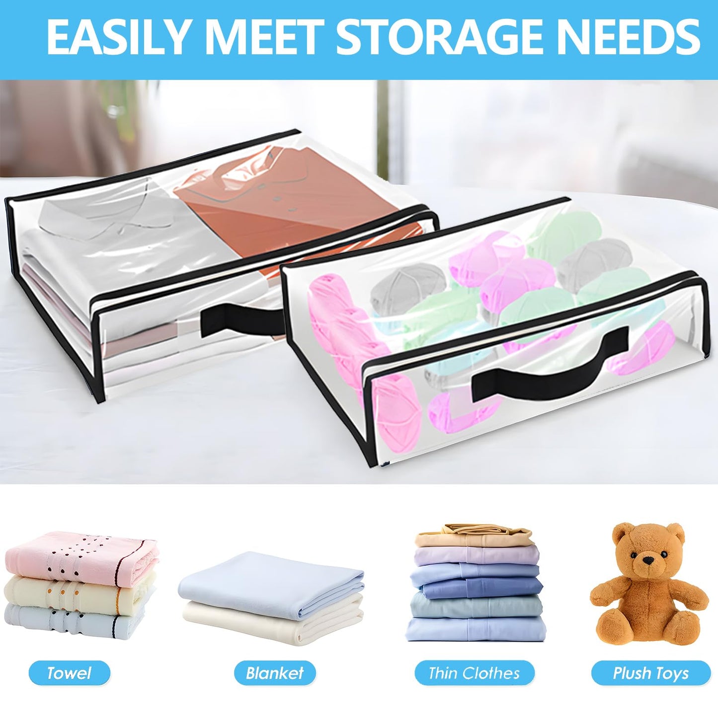 Clear Clothes Storage Bag with Zipper - 6Pcs Foldable Clothes Storage Boxes Wardrobe Storage Organizer Moving Bags with Reinforced Handle Packing