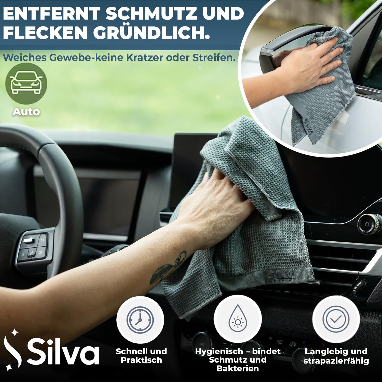 Silva Premium Quality Microfibre Cloths | Streak-Free Bath Cleaning Cloths | Cleaning Cloths for Baths, Sinks, Bathtubs