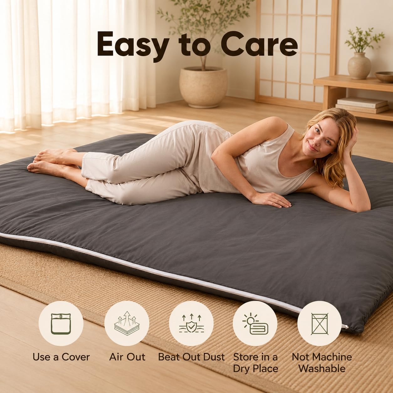 Zen.Rest 7 Layer Memory Foam Japanese Futon Mattress with Portable Storage Bag, Foldable Roll Up, Thick Tatami Mat,Floor Lounger Bed