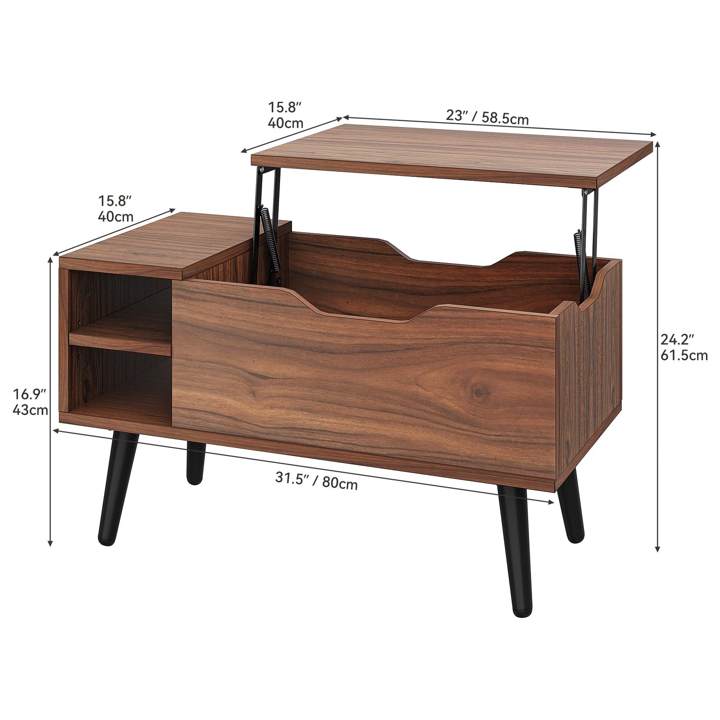 YITAHOME Lift Top Coffee Table with Hidden Compartment, Adjustable Storage Shelf, Spring Lifter, Coffee Table with Storage for Living Room