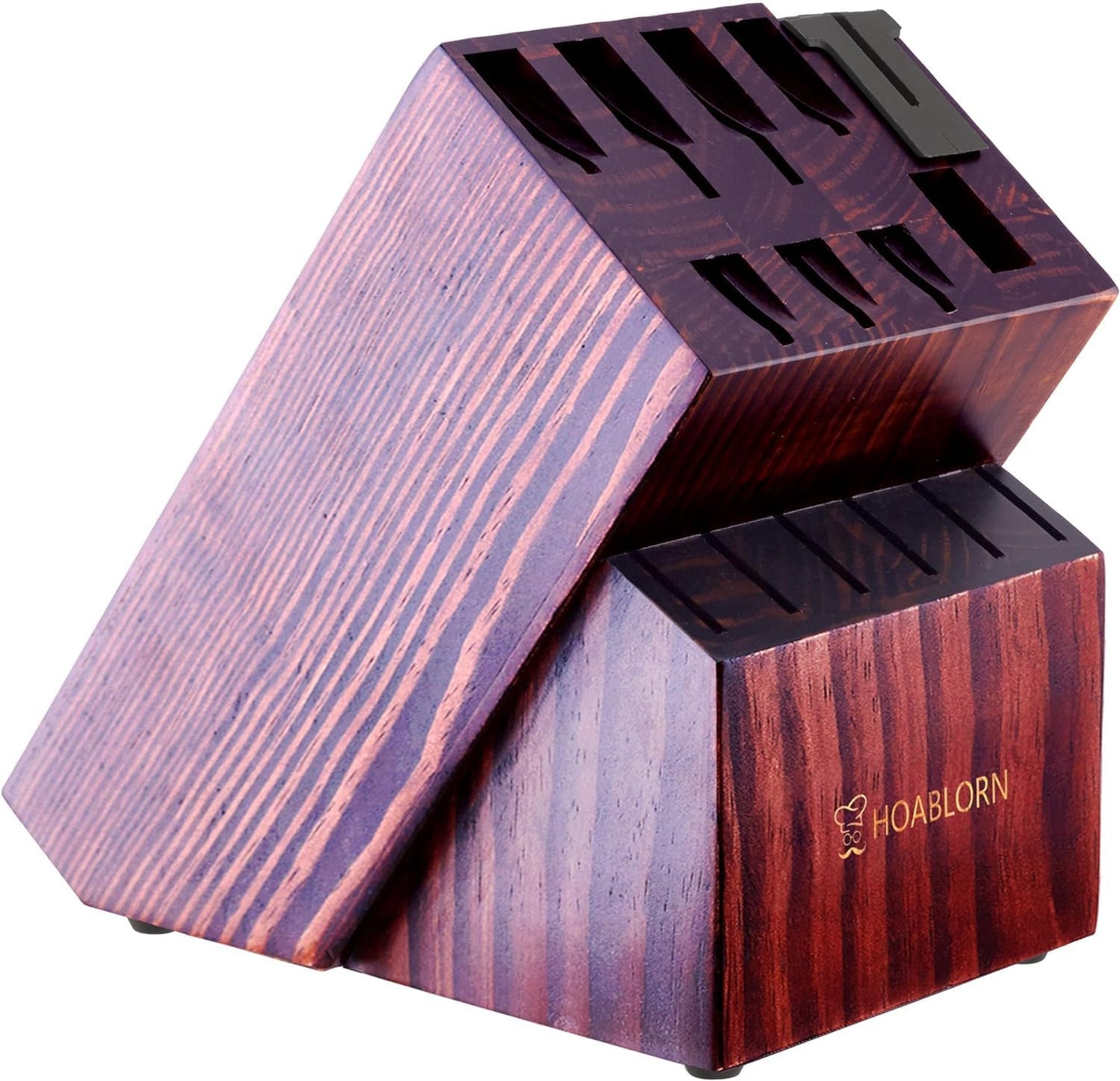 ChefHoablorn Wooden Knife Holder, Universal Kitchen Knife Holder with Built-in Sharpener, 15 Slots for Kitchen Counter, Without Knives