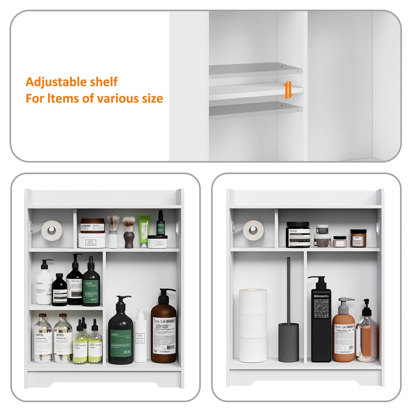 Kaukinye Bathroom Floor Cabinets,Storage Cabinet with Sliding Door,White