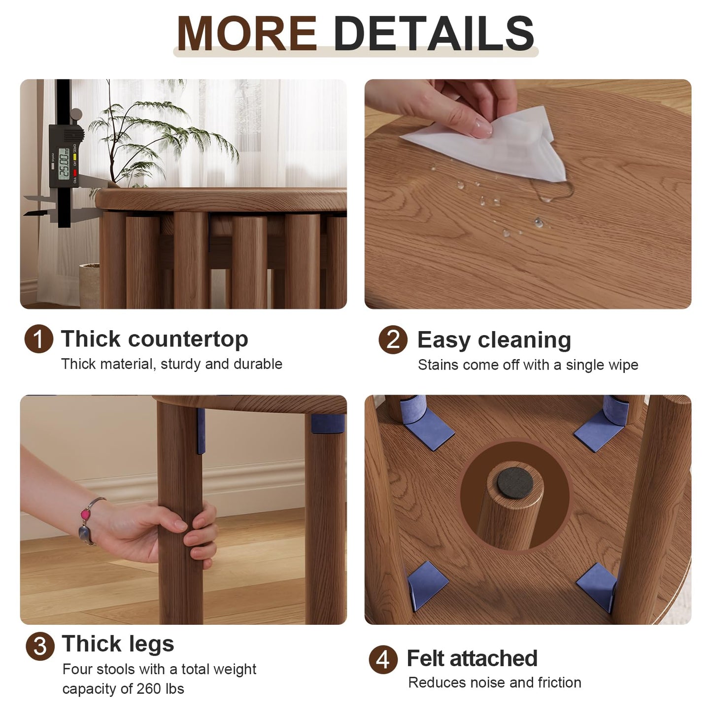 YQJJGL 4PCS Wood Stools, Rustic Stool, Wooden Chair, Kitchen Stools, Stackable Round Stools for Dining Room, Living Room, Classroom, Bedroom