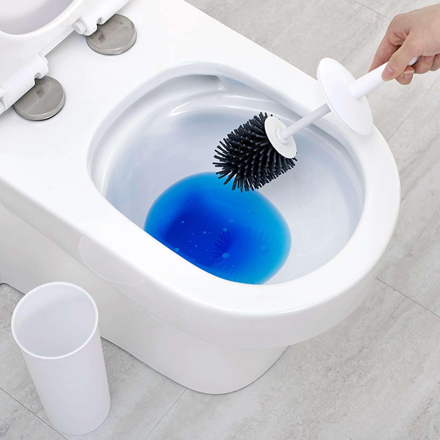 Toilet Brush with Drainage Holder Set,Flex Silicone Anti-Clog Anti-Drip Brush Head, White, 1-Pack