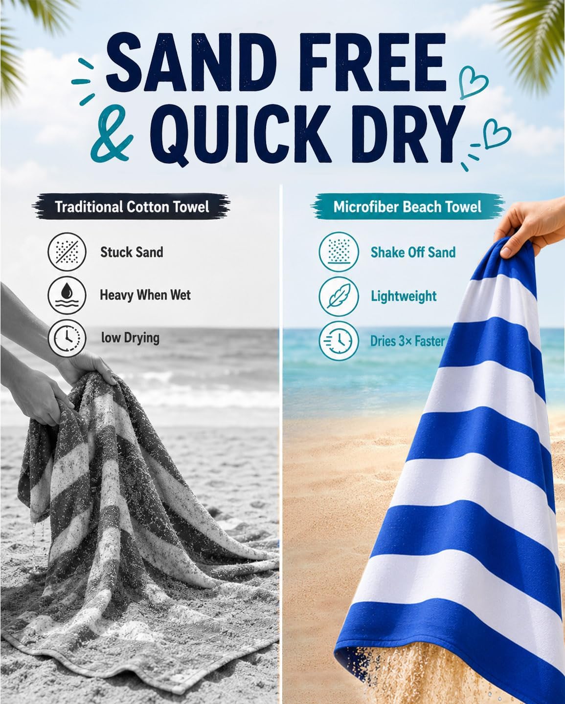 Evolpor Magnetic Beach Towel Extra Large 200 × 90 cm, Wearable Microfibre Towel for Adults with Hidden Magnets