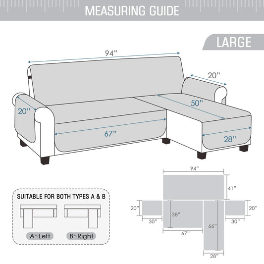 TAOCOCO Corner Sofa Bed Cover Reversible 3 Seater Chaise End Sofa Cover L Shape Sofa Protector for Pets Furniture Sofa Protector (Pale Grey)