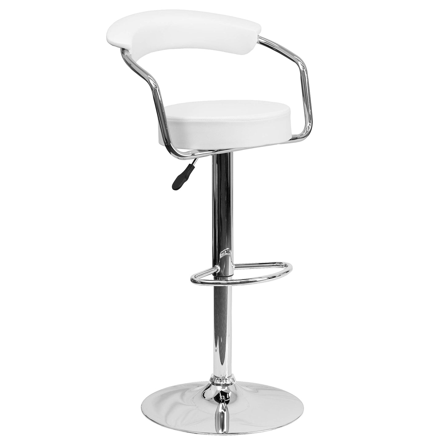 Flash Furniture Taft 2 Pk. Contemporary White Vinyl Adjustable Height Barstool with Arms and Chrome Base