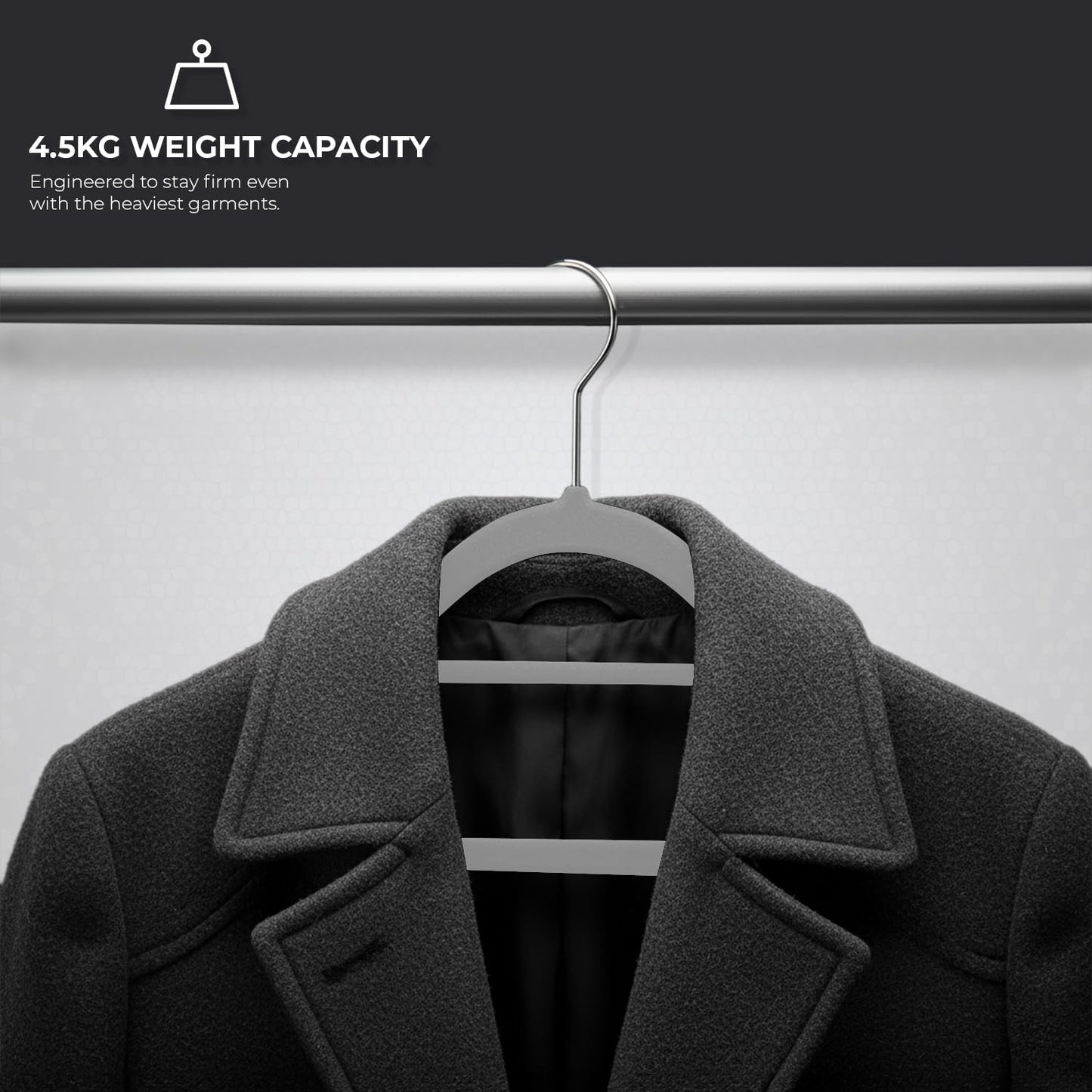 Roe Tenpo Coat Hangers, 20 Pack, Grey | Velvet Hangers for Clothes with Tie Bar & 360° Hook | Durable & Sturdy | Non-Slip
