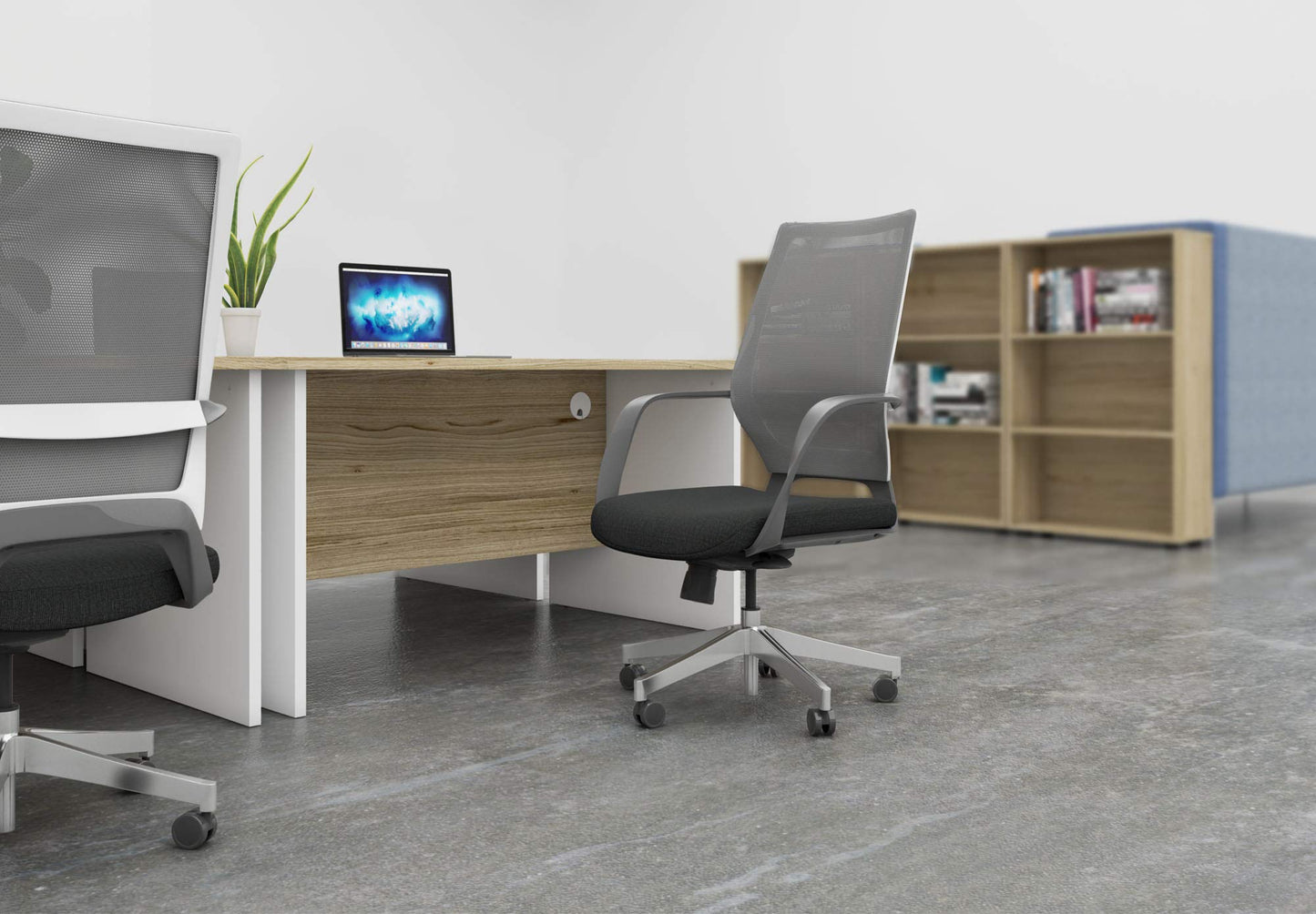 Office Hippo Heavy Duty Rectangular Office Desk, Home, Table, Integrated Cable Ports, 5 Yr Wty, MFC, White Legs, Oak Top, 120cm x 80cm