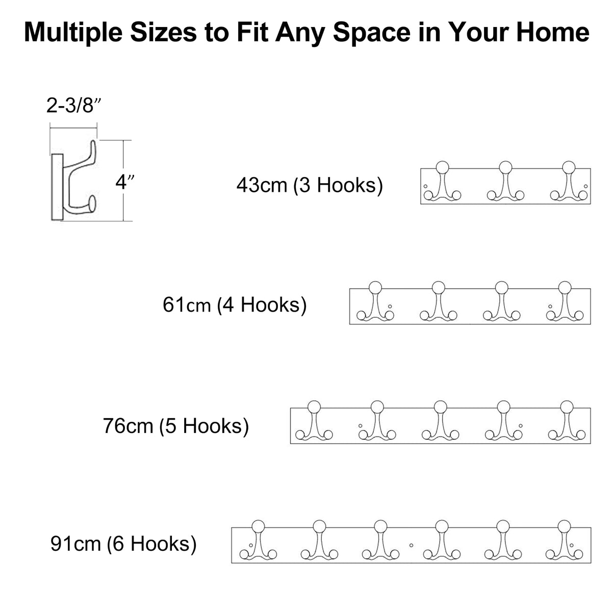 HONSKY Wall Mounted Coat Rack, 43cm Sapele Wood Base, Sturdy Aluminium Alloy 3 Triple Hooks 9 Hanging Points, Wall Coat Hanger for Entrance Hall