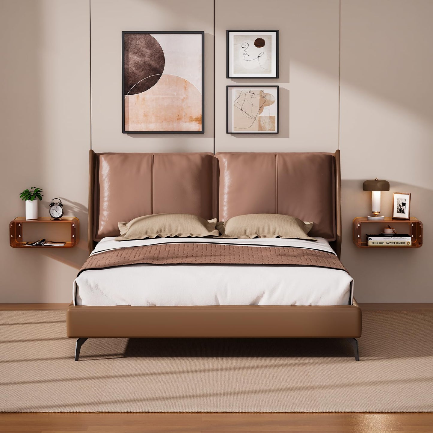 Dewrhiixe Acrylic Floating Bedside Table, Wall Mounted Nightstand Bedside Shelf (Dark Brown, 41×24×17 cm)