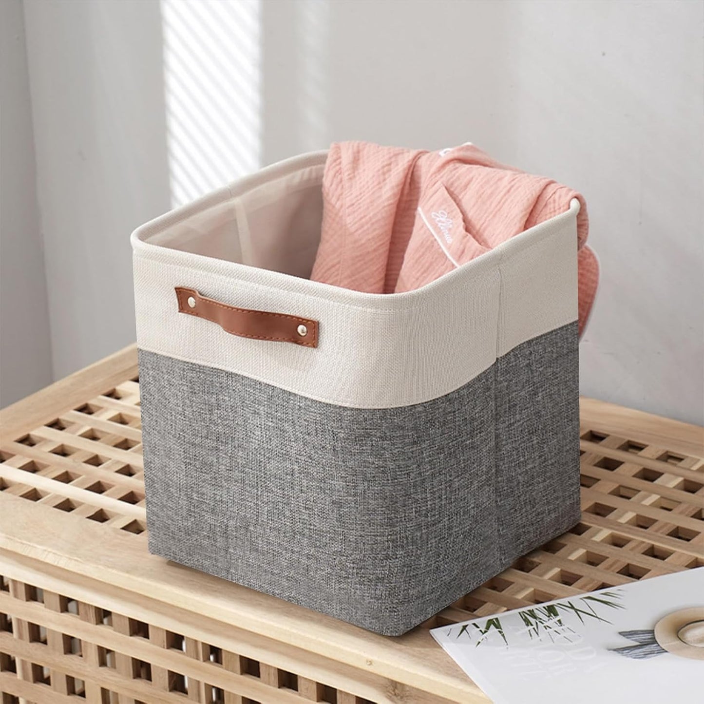 Malloom 6 Pack Fabric Cube Storage Boxes 30x30x30, Square Grey Storage Basket with Handles