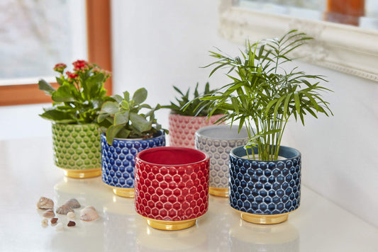 Bloomingville Ceramic Flower Pot Home - colorful Planter, Pot for plants, sukkulents Size S (10 cm ?) Dia 4.125'' H 3.875'', Stoneware, petrol