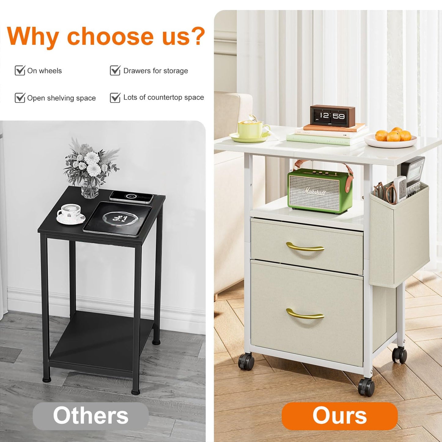 Printer Stand with 2 Fabric Drawers Mobile File Cabinet,End Table On Wheel