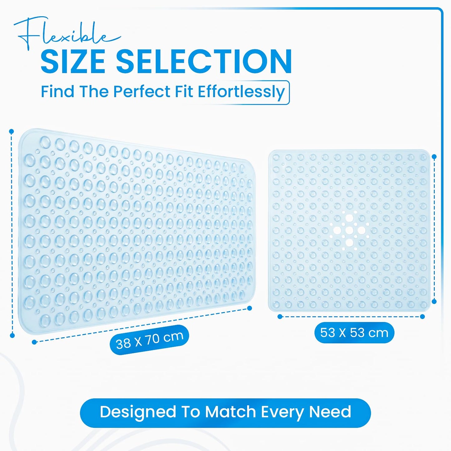 Rugs Garden Shower Bath Mats - Washable Non Slip Anti Mould Rubber Bathmat with Suction Cups for Bathtub and Bathroom (Sky Blue, 40x100 cm)