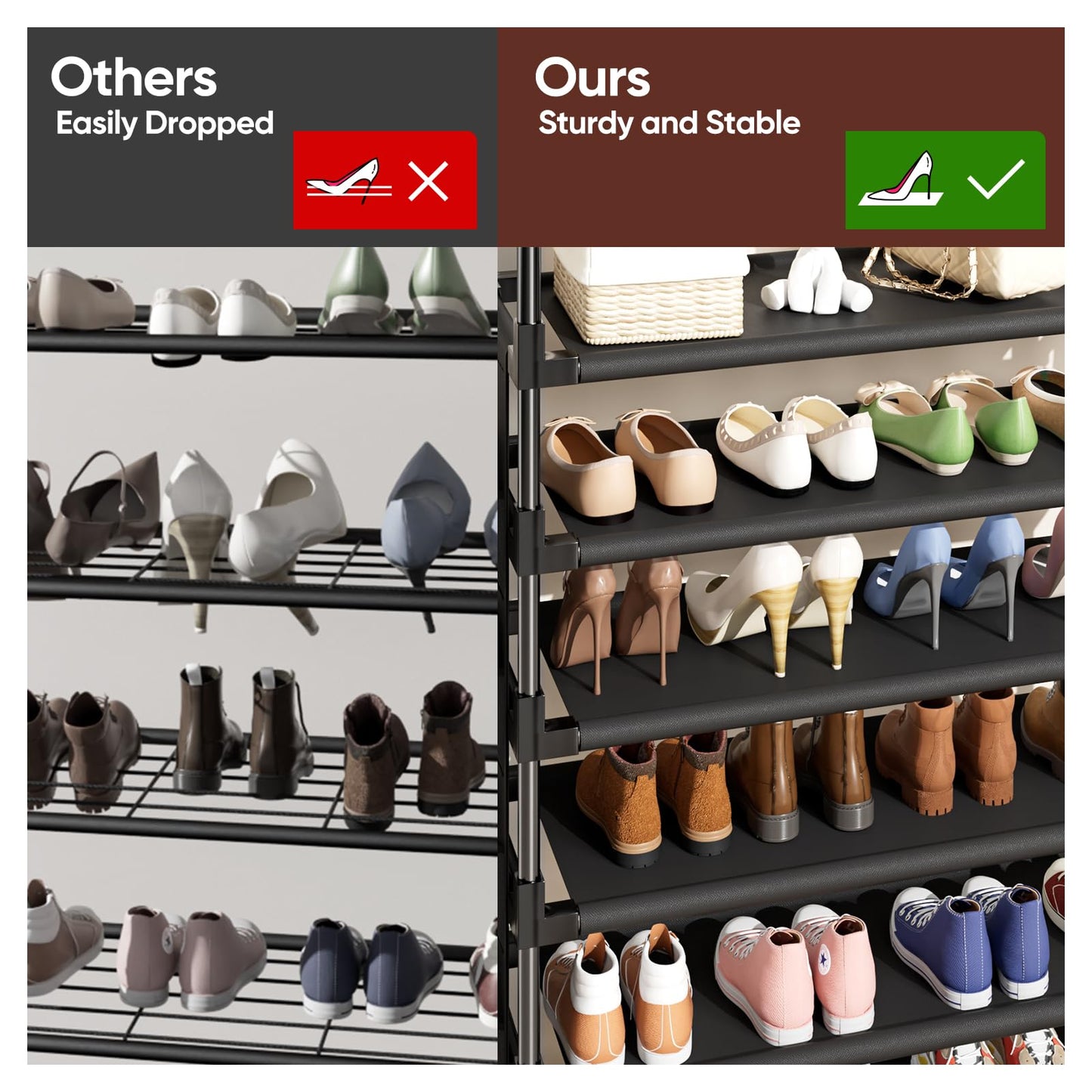 Mavivegue 6 Tier Metal Shoe Rack with 5 Hooks & 4 Side pockets