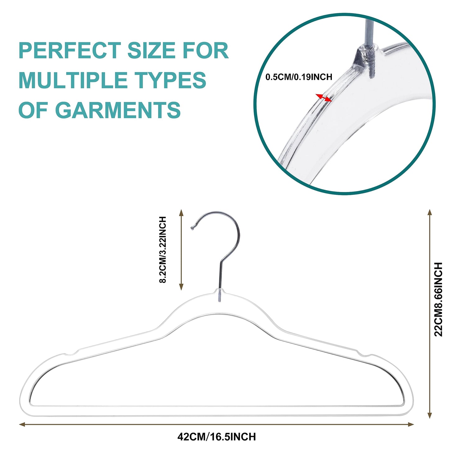 Quality Hangers Clear Plastic Hangers for Clothes | 50 Pack - 16.5 Inch | Heavy Duty Hangers Space Saving Crystal Clear Acrylic Hangers