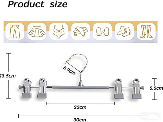 10 Pack Trouser Hanger, 30cm Pants Hangers Space Saving Skirt Hangers with Adjustable Clips,Heavy Duty Clothes Coat Garment Jeans Hangers
