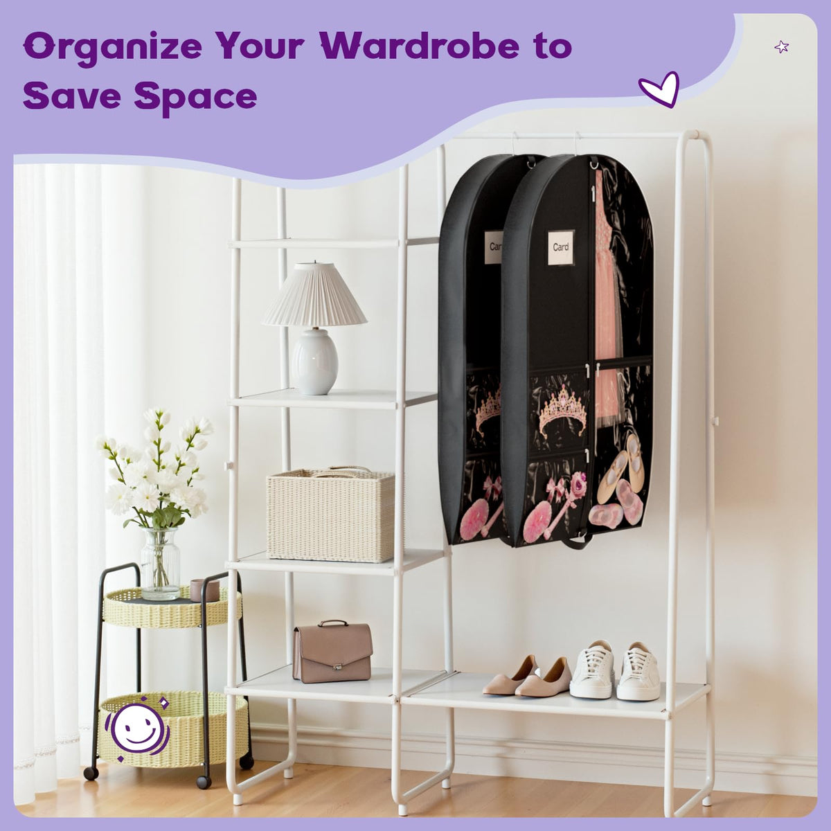 Costume Garment Bags for Dancers, Garment Bags with 3 Clear Zipper Pockets, Clothes Covers Protector Bags for Suits, Travel & Sports Jersey