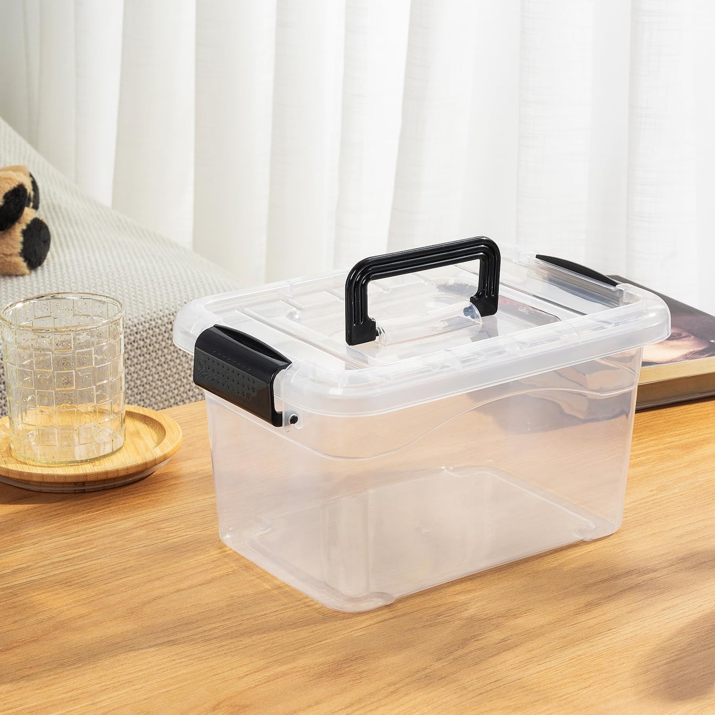 Cetomo Storage Boxes, Storage Box with Lids and Handle for Home Dorm Office Organization, Stackable Nesting Tote Container, Plastic, Clear, 6L-20 Pack
