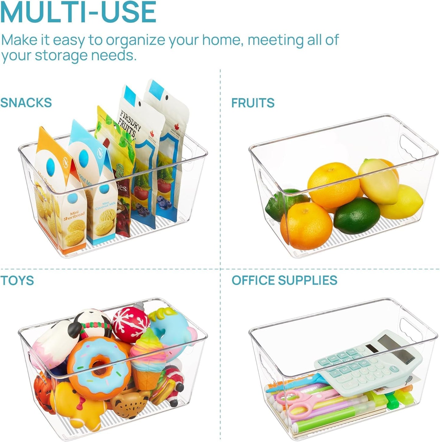 Vtopmart Clear Plastic Storage Boxes, Pantry Storage Organizers 4 Pack