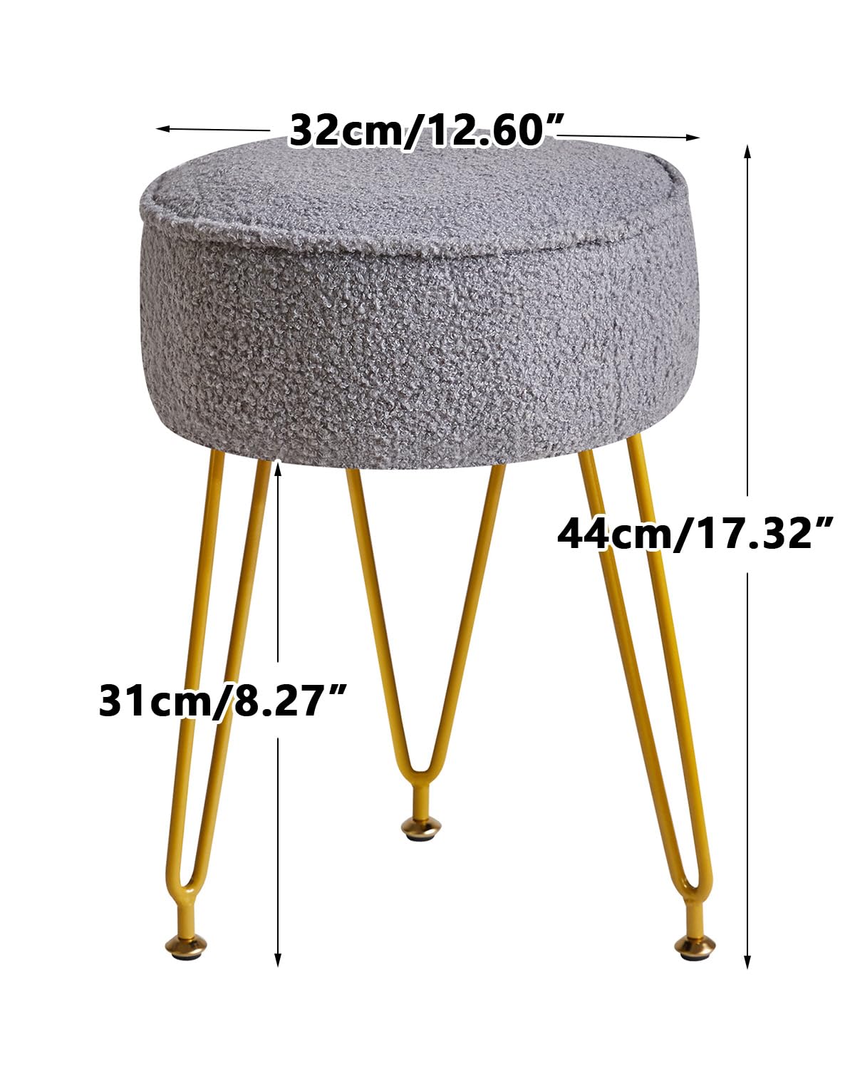 IBUYKE Makeup Vanity Stool Chair, Teddy Velvet Footrest, Gray WBD009G
