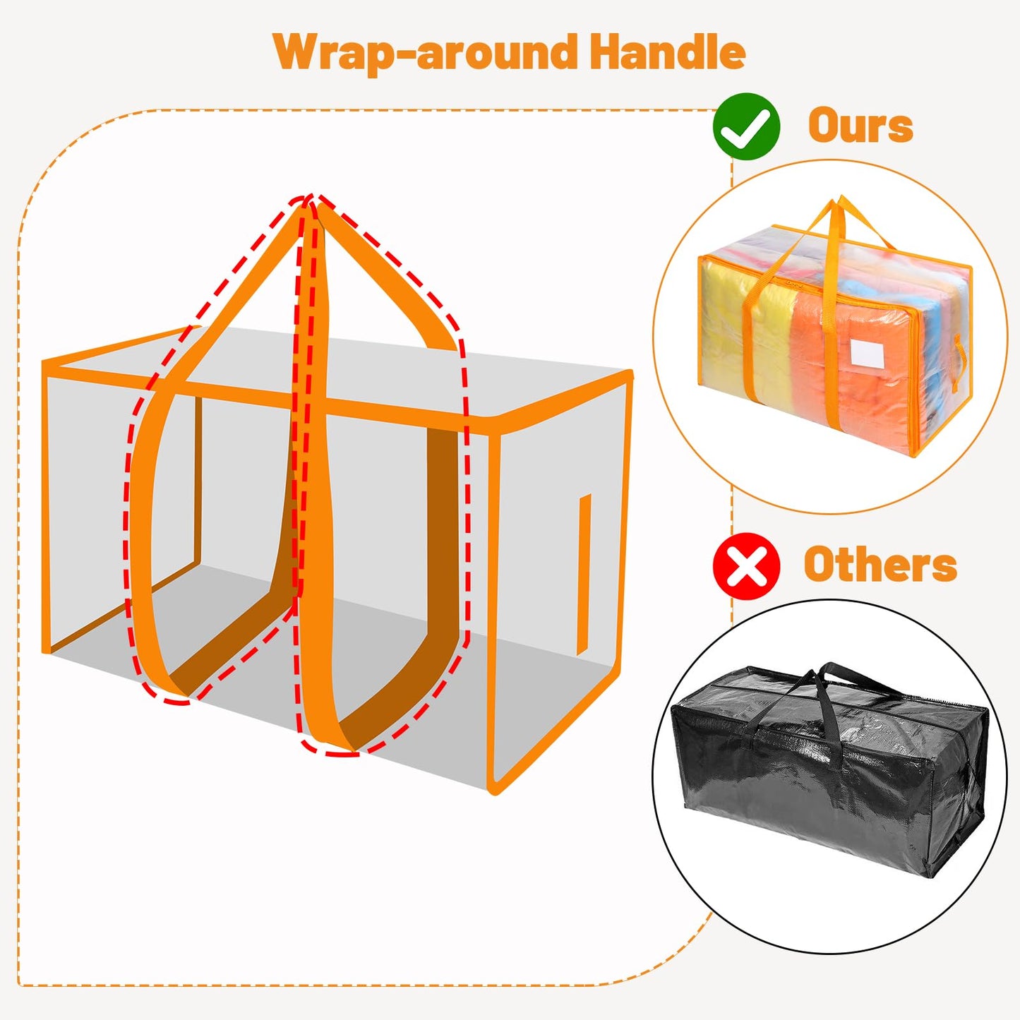 Dntorx 4 Pack 105L Moving Bags Clothes Storage Bags Drom Packing Box, Orange