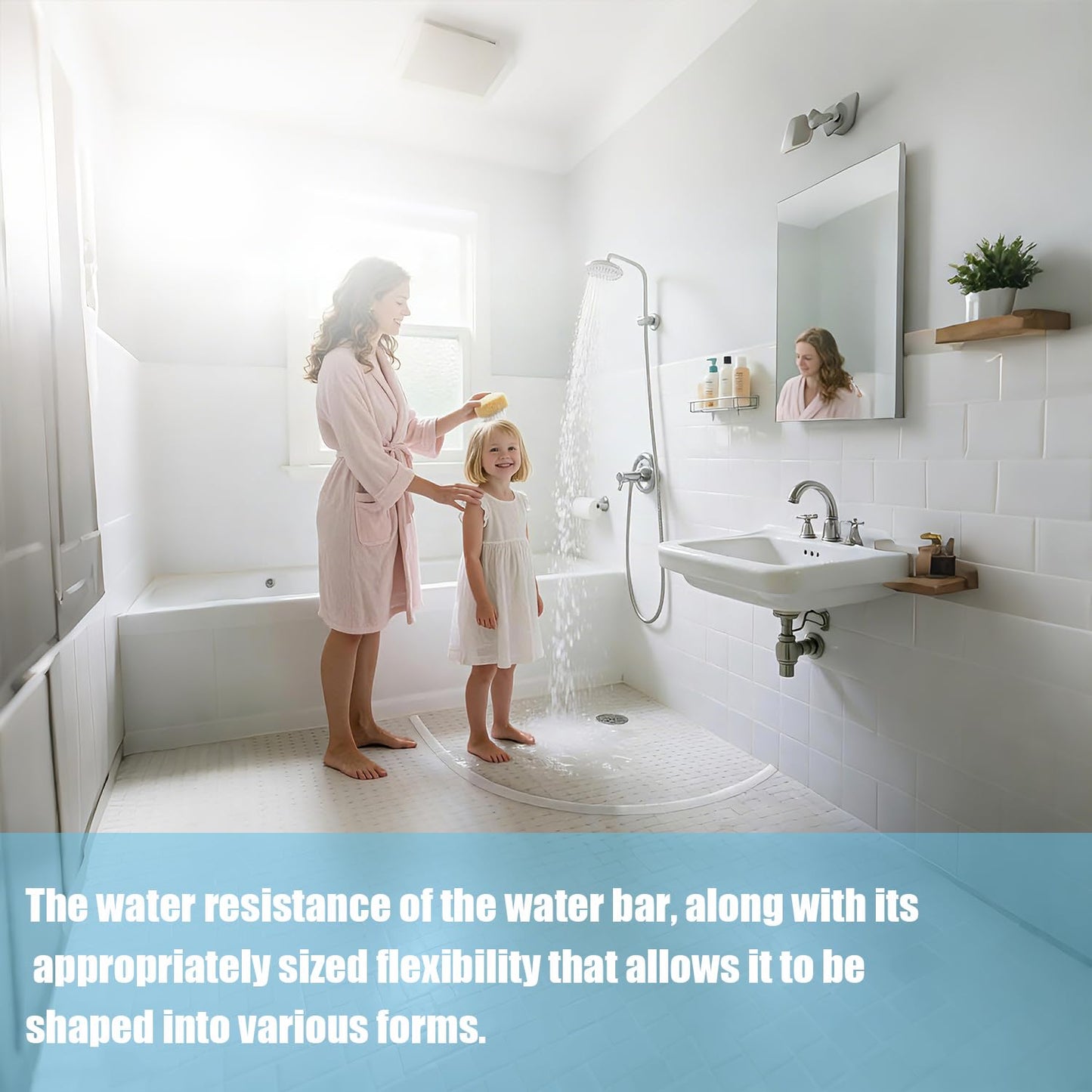 Wet Room Floor Barrier, Shower Tray Sealing Strip, Self-Adhesive Silicone Waterproof Shower Water Barrier for Bathroom Floor