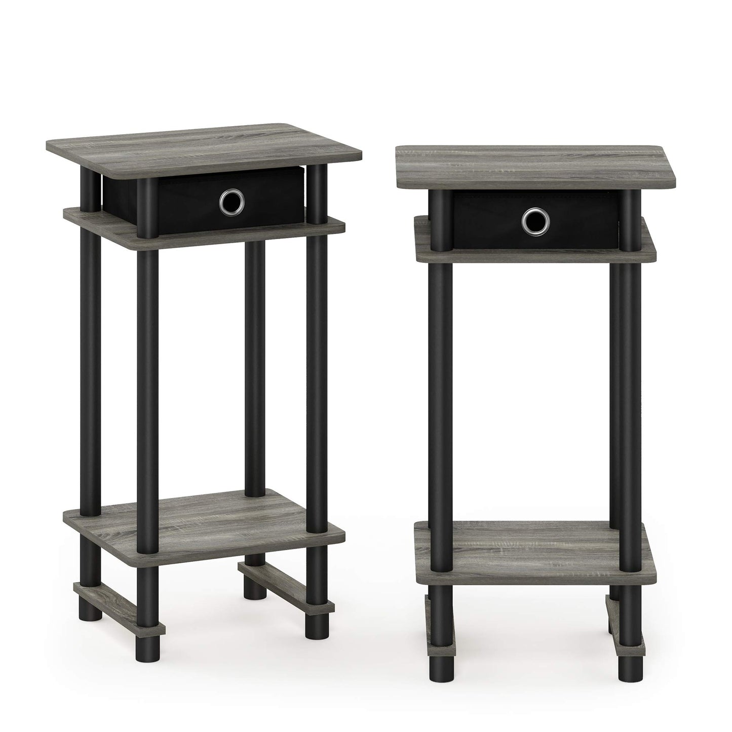 Furinno TURN-N-TUBE Side Table Set of 2, 3-Tier End Table with Storage Bin, Open Shelf Night Stand, Bedside Table, for Living Room, Bedroom