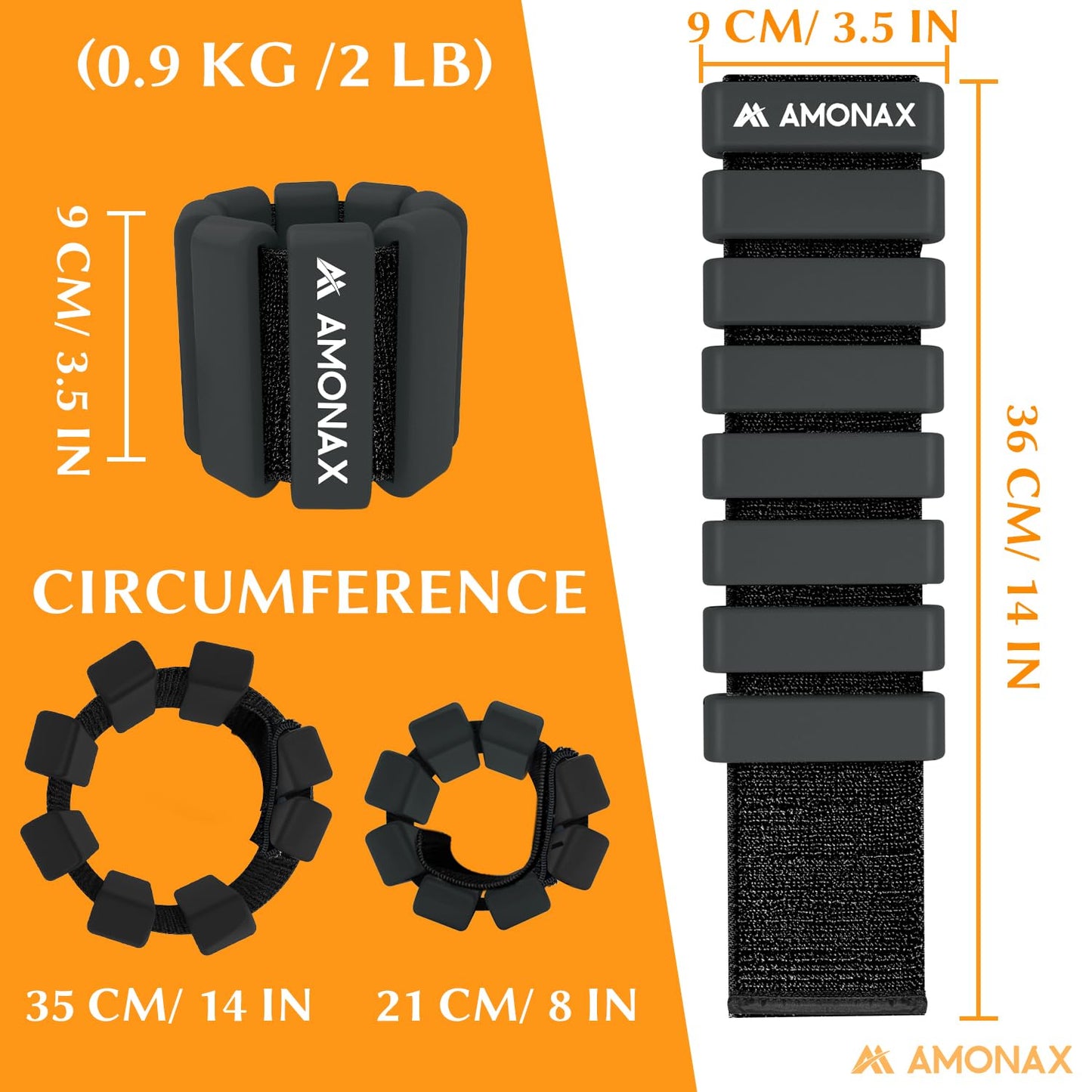 Amonax Adjustable Ankle and Wrist Weights Set, Fitness Leg Weights for Women Men, 1lb/2lb Pair for Strength Training, Pilates Weights Running Swimming