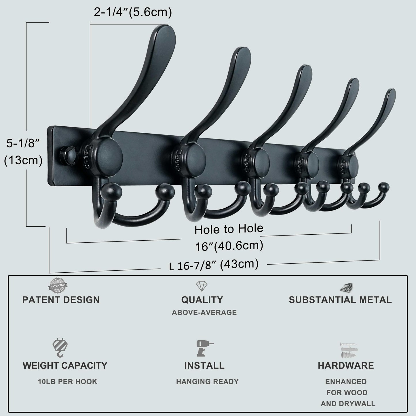 Dseap Coat Rack Wall Mount, Heavy Duty 2.5mm Base vs Flimsy 1mm, Double-Thick Solid Anti-Snap Hooks