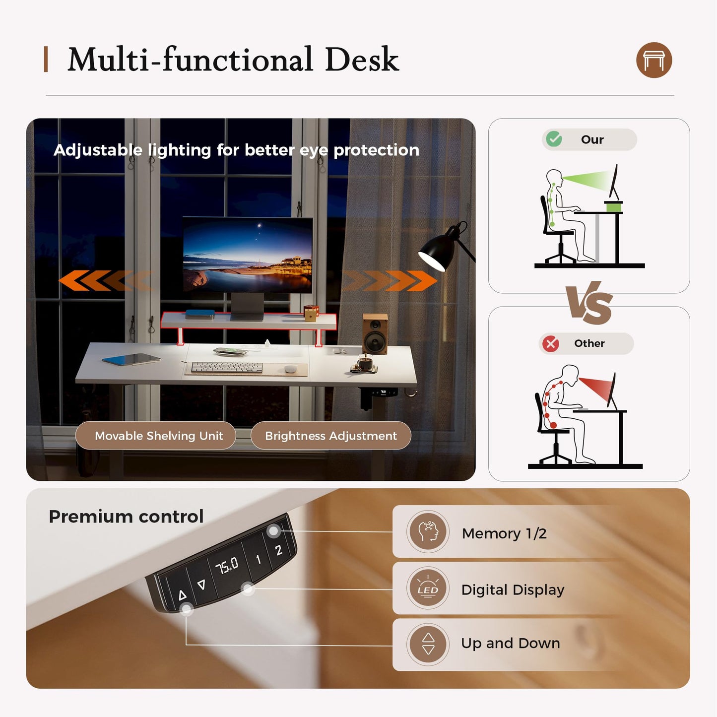 Klicelor Electric Standing Desk, Led & Plug, Movable Monitorstand, 160x60