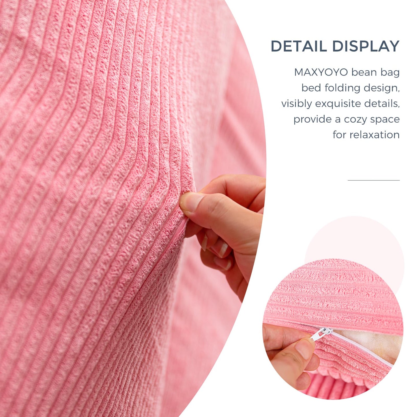 MAXYOYO Folding Corduroy Sofa Bean Bag Bed Chair Foam Filling Extra Thick 4 Fold Floor Couch Matress for Adults