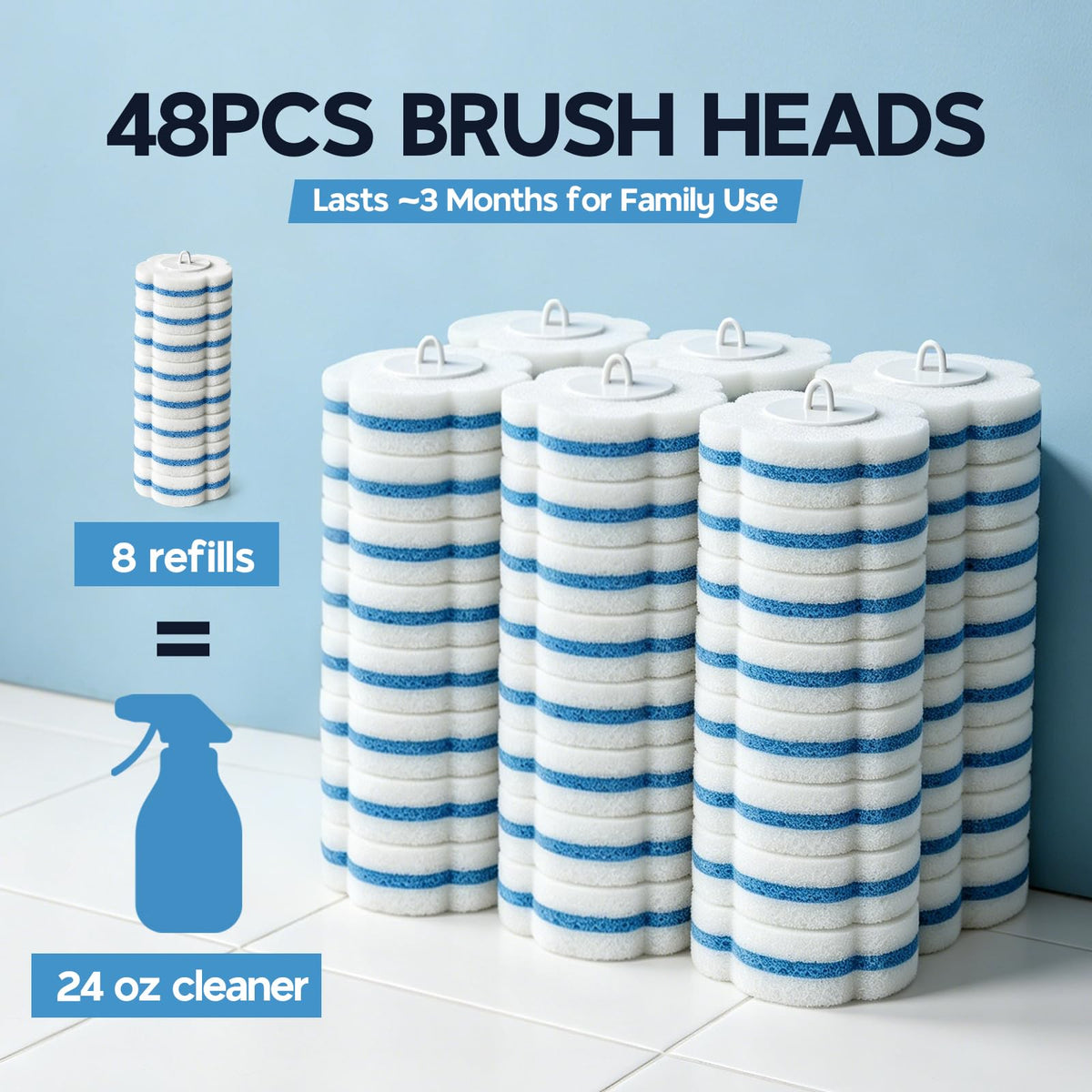60-Piece Disposable Toilet Brush Refills with Built-In Cleaning Solution