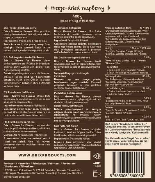 BRIX Freeze Dried Raspberry | 100% Natural Dried Whole Raspberries 400g | Great Taste Award Dried Fruit | Non-GMO, Gluten Free, Vegan & Vitamins Retained