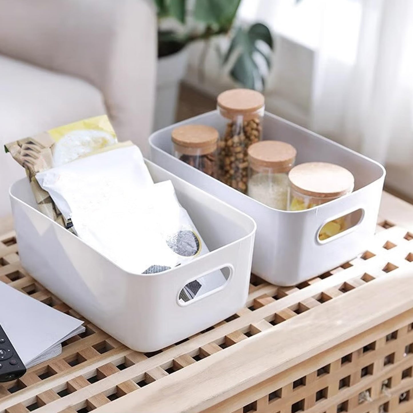 GAOHAN 12 Pcs Plastic Storage Boxes with Handles, 3 Colours Storage Basket