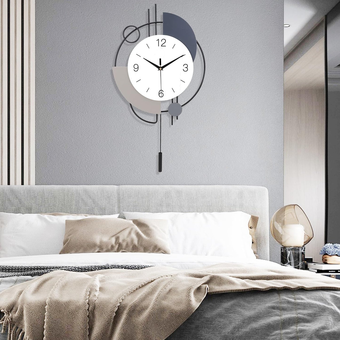 SIN&MI Wall Clock,Decorative Wall Clocks with Pendulum,Silent Quality Quartz Clock Battery Operated,Large Wall Clock for Living