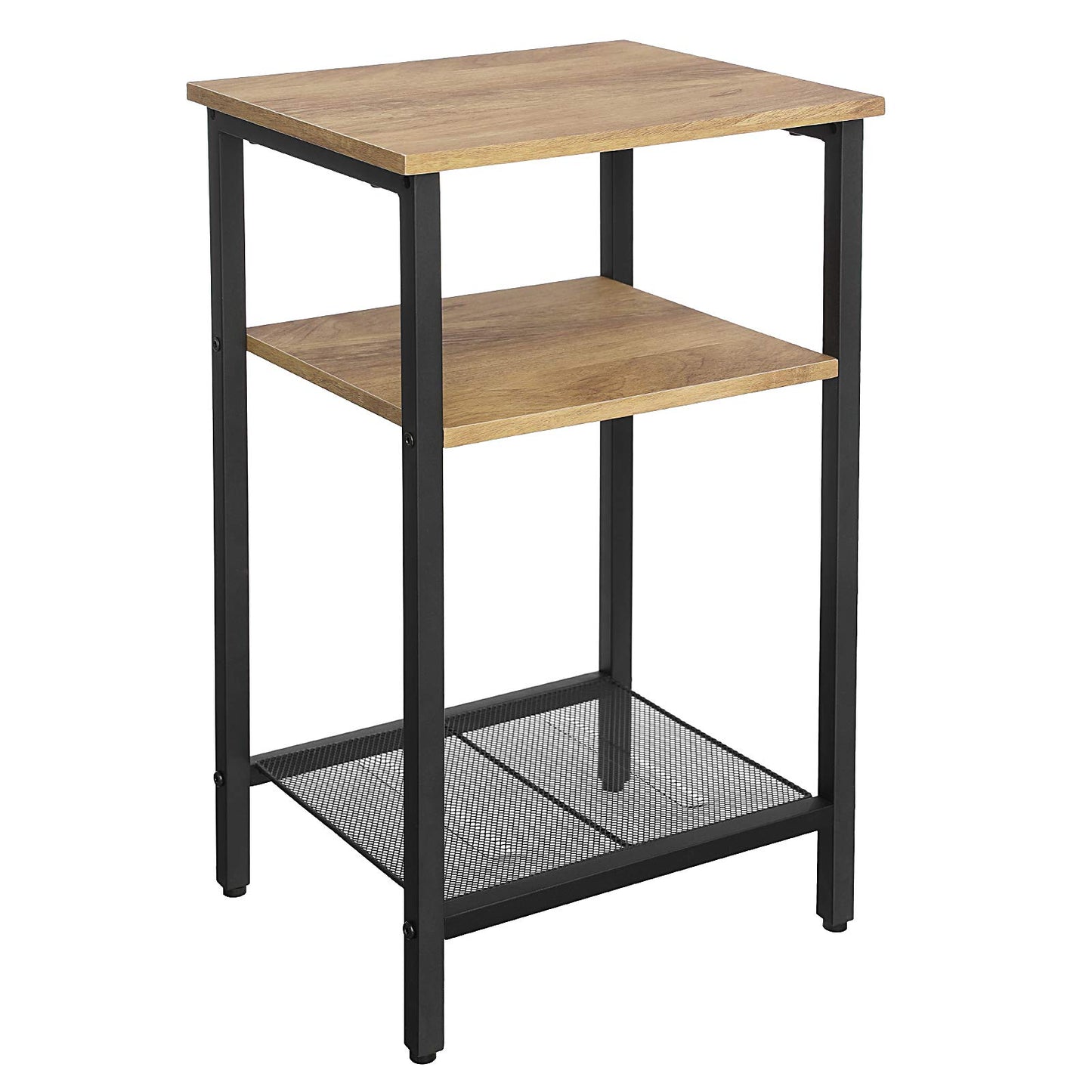 VASAGLE End Table, Side Table and Nightstand with 3 Shelves, Heavy-Duty Steel Frame, Living Room Bedroom, Easy Assembly, Honey Brown and Black