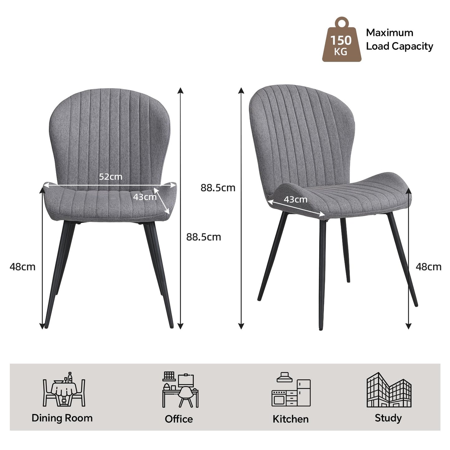 Dining Chairs, Dining Chairs Set of 2, Upholstered High Back Soft Padded Seat Side Dining Chairs for Living Room and Dining Room, Grey