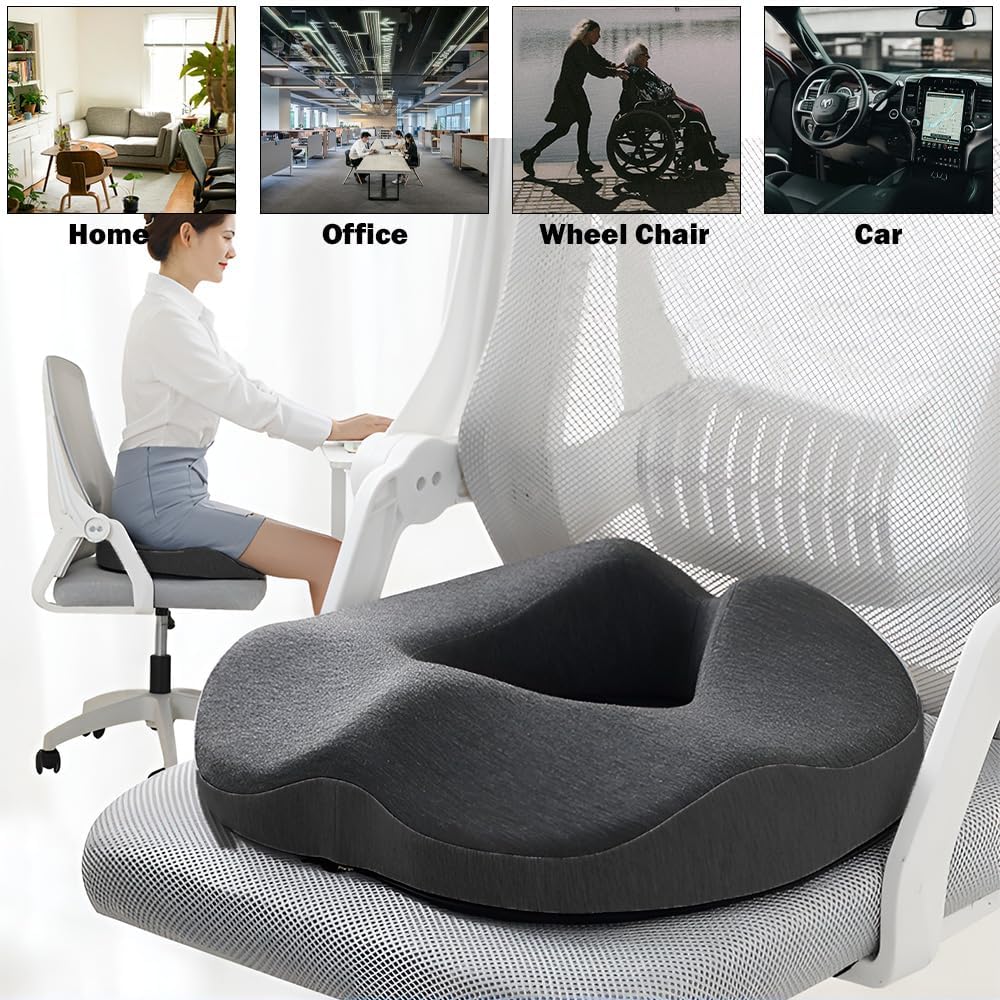 Accmuzzy Donut Cushion,Doughnut Sciatica Hemorrhoid Orthopedic Coccyx Cushion for Pressure Relief,Tailbone Pain,Memory Foam Ring Seat Cushions for